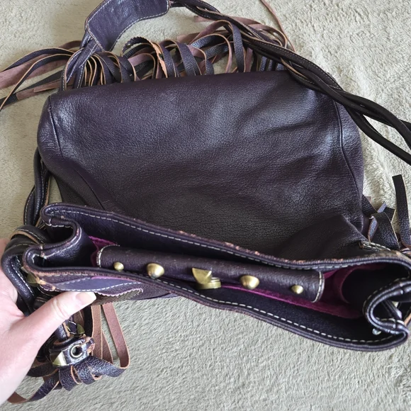 Emanuel Ungaro Paris Leather Fringe Crossbody Bag Boho Hippie Festival Purse - Picture 13 of 16